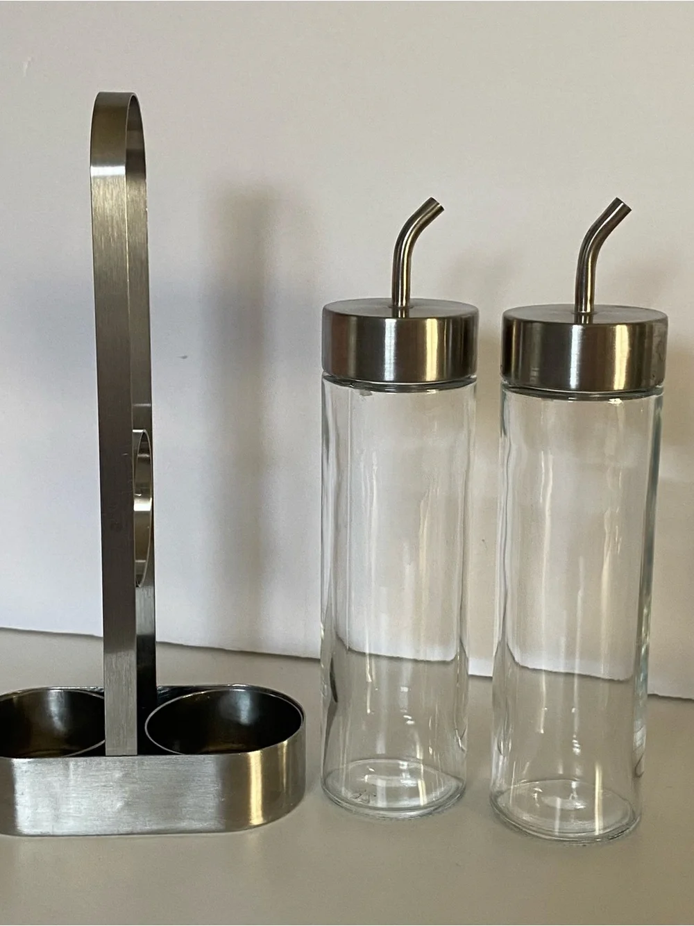 IKEA ORTFYLLD Glass Set Oil & Vinegar Cruet Stainless Steel Silver Brushed